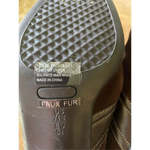 Vintage Aerosoles Pumps Womens Shearling Mule Block High Heels Brown Suede Comfo - Picture 6 of 7